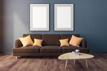 Modern living room with empty banner