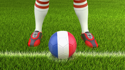 Fototapeta na wymiar Man and soccer ball with French flag