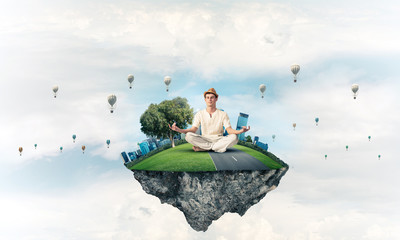 Young man keeping mind conscious.