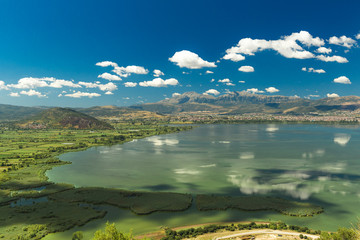 Fototapeta premium spring in Ioannina city Greece , lake Pamvotis , clouds sky