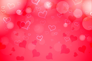 Beautiful Happy Valentine's Day card hearts boke blurred on a red pink background. Vector illustration EPS 10