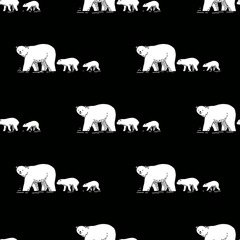bear Polar bear Seamless Pattern family walk doodle Vector isolated wallpaper background Black