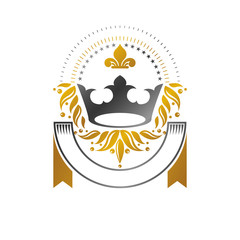 Royal Crown emblem. Heraldic Coat of Arms decorative logo isolated vector illustration. Ancient logotype in old style on white background.