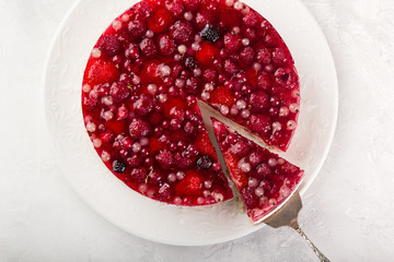 delicious no baked cheesecake with jelly and summer berries
