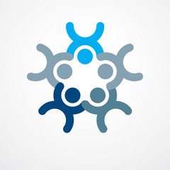 Teamwork businessman unity and cooperation concept created with simple geometric elements as a people crew. Vector icon or logo. Friendship dream team, united crew blue design.