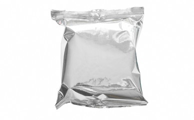 snack package in aluminum foil on white background