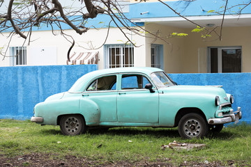 Old blue Chevrolet in Cuba 