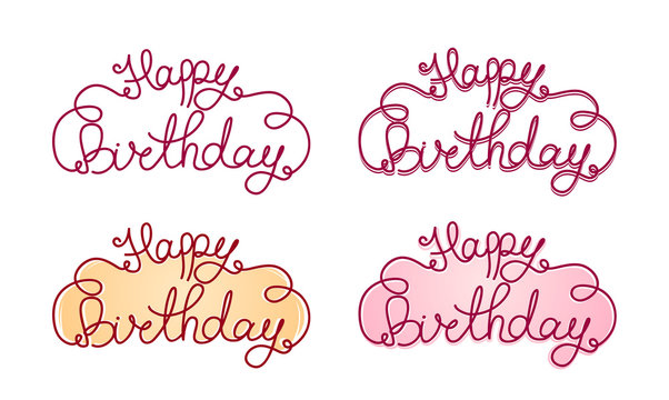Hand lettering of Happy Birthday. Calligraphy. Set of inscriptions.