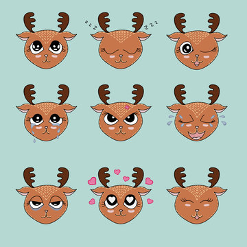 cute deer head emotion collection 