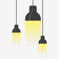 Hang ceiling cone lamp set. Flat vector cartoon illustration. Objects isolated on white background.