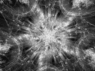 Glowing magical fractal shape in space black and white texture