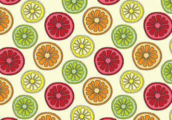 Vector pattern citrus in yellow, green, orange and red colors palette