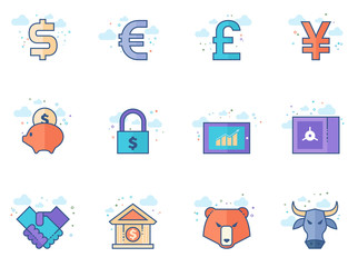 Finance icon series in flat color style. Vector illustration.