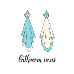 Vintage hand drawn towel in a sketch style. Hand made lettering. Vector objects from the bathroom. 