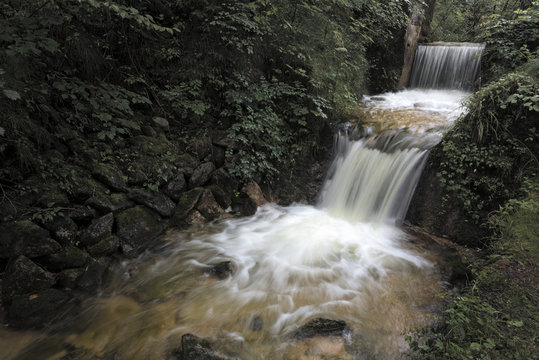 Lainbach waterfall cascade in the forest