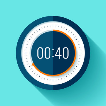 Stopwatch icon in flat style, timer on blue background. Sport clock. Vector design element for you project
