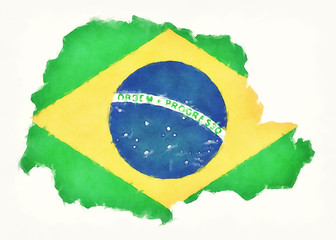 Parana watercolor map with Brazilian national flag in front of a white background
