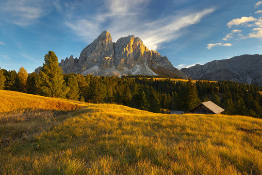 Mountain landscape with a peak on background, Dolomites, Italy