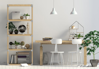 Modern interior in the style scandinavian, a place for study. 3D illustration. Wall mock up