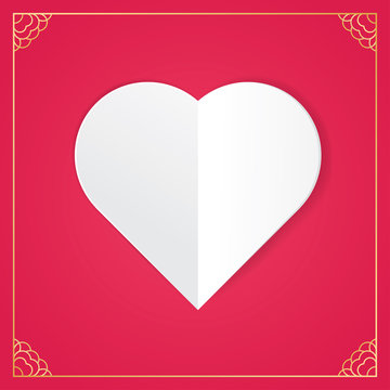 White paper cut love heart for Valentines Day or any other love invitation cards. Vector illustration
