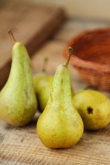 Fresh ripe green pears on the table 