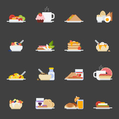Set of breakfast icons in flat style