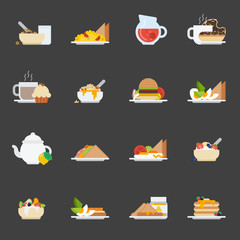 Set of breakfast icons in flat style