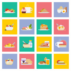 Set of breakfast icons in flat style