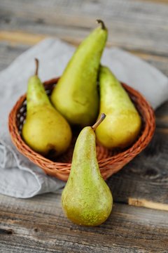 Fresh ripe green pears on the table 