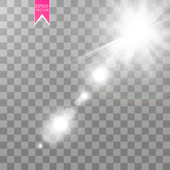 Vector transparent sunlight special lens flare light effect. Sun flash