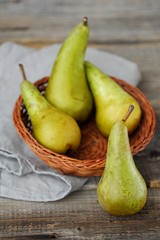 Fresh ripe green pears on the table 