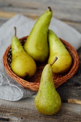 Fresh ripe green pears on the table 