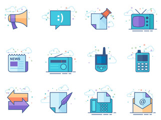 Communication icon series in flat color style. Vector illustration.