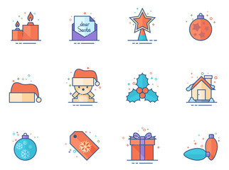 Christmas icon series in flat color style. Vector illustration.