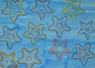Decorative stars on blue wood panel background