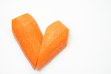 Heart shape of Carrot slice.carrot slices isolated on white.