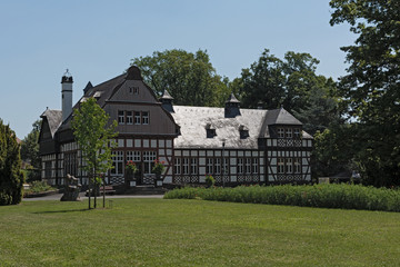Fototapeta na wymiar The house of the public library in the historical spa park Bad Nauheim, Hesse, Germany