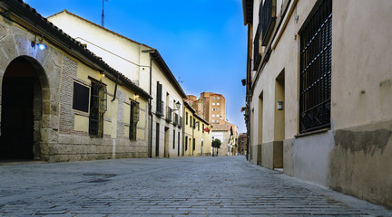 low-angle shooting of a street in the historic area of Alcala de