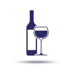 Wine bottle with wineglass vector icon in dark blue isolated