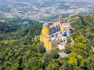 Aerial View Of Pena Palace Built in 1854 In Sintra, Portugal