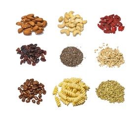 Mix of raw ingredients isolated on white background