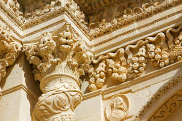 Details baroque of column and capital of the sicilian Church.