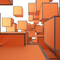 Abstract Image Of Cubes Background In Orange Toned