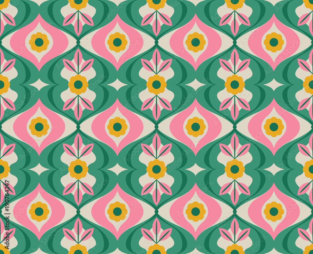 Poster seamless retro pattern with flowers and leaves