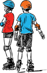 Sketch of the kids on the roller skates