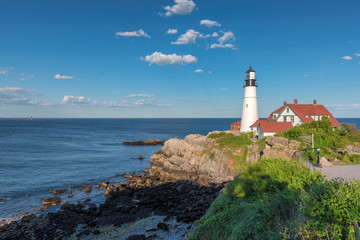 Fototapeta na wymiar Portland Head Lighthouse in Cape Elizabeth, Maine, USA. One Of The Most Iconic And Beautiful Lighthouses.