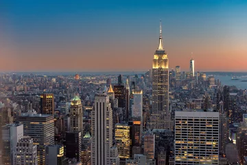 Aluminium Prints New York New York City skyline with urban skyscrapers at sunset, NY, USA.