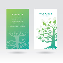 Two-side Business Card with Tree illustration. Vector template.
