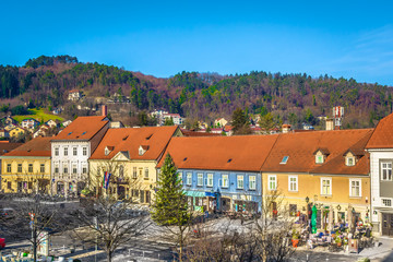 Obraz premium Samobor town aerial view. / Aerial view at city center in baroque town Samobor, Northern Croatia scenery.