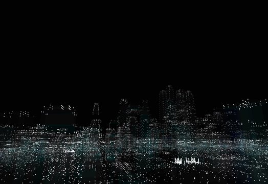Illuminated night city skyline